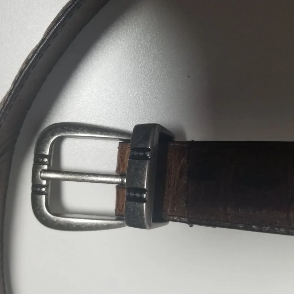 Vtg Men's Brown Croc-Textured Leather Silver Conchos Golf Belt Sz 42